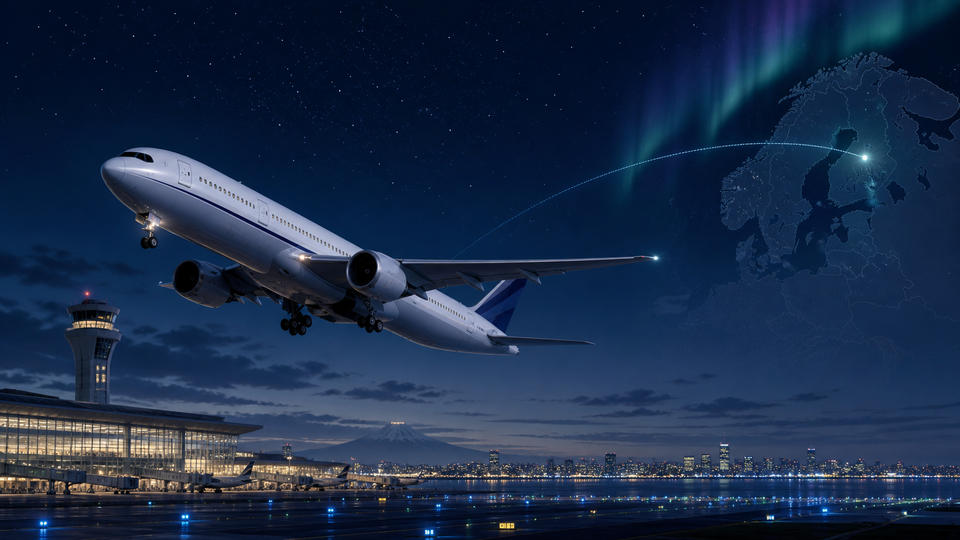 羽田空港の夜景と飛行機のイメージ